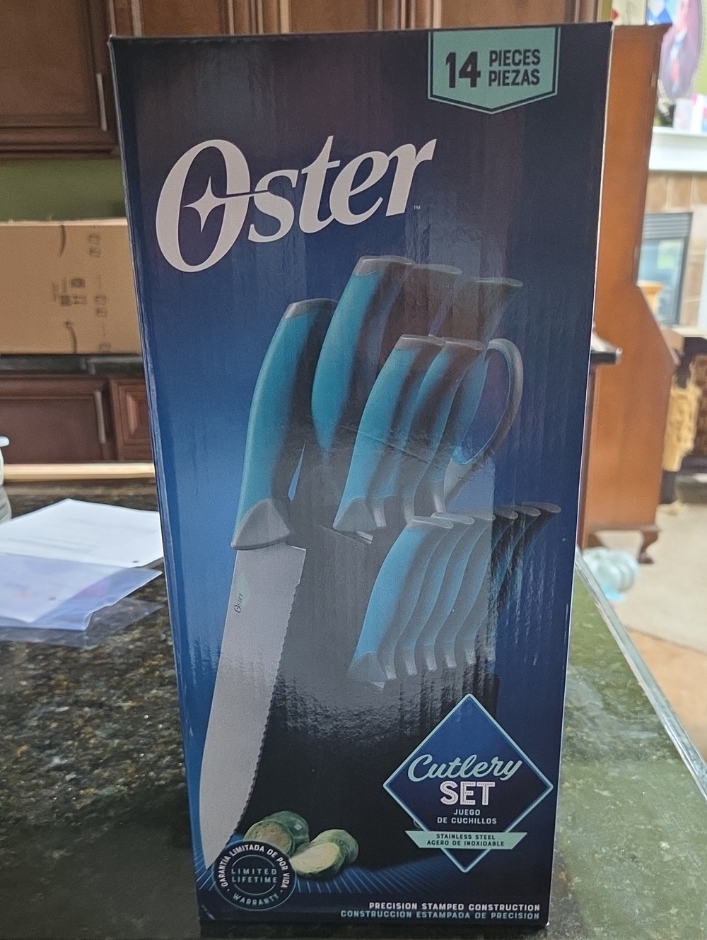 Oster Teal and Black 14-Piece Cutlery Set